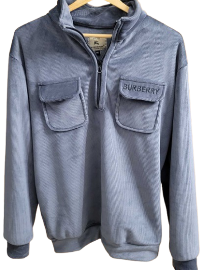 Men's Burberry Velour Corduroy Sweater — Size Large/XXL, Grey