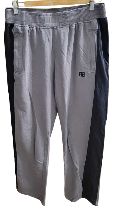 Men's Balenciaga Track Pants, Embroidered Logo — Size Large/XXL, Grey and Black