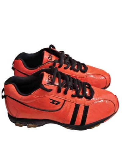 Vintage Diesel Sneakers in Orange Patent Leather — Size 8.5 (Unisex)
