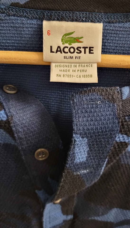Lacoste Blue Camo Slim Fit Long-Sleeve Shirt — Size M/L (men's) / 6 women's - Image 3