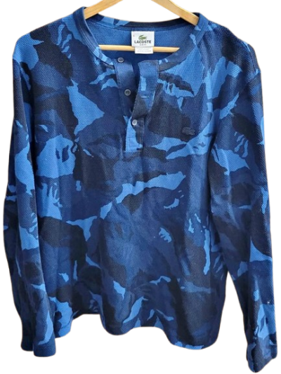 Lacoste Blue Camo Slim Fit Long-Sleeve Shirt — Size M/L (men's) / 6 women's